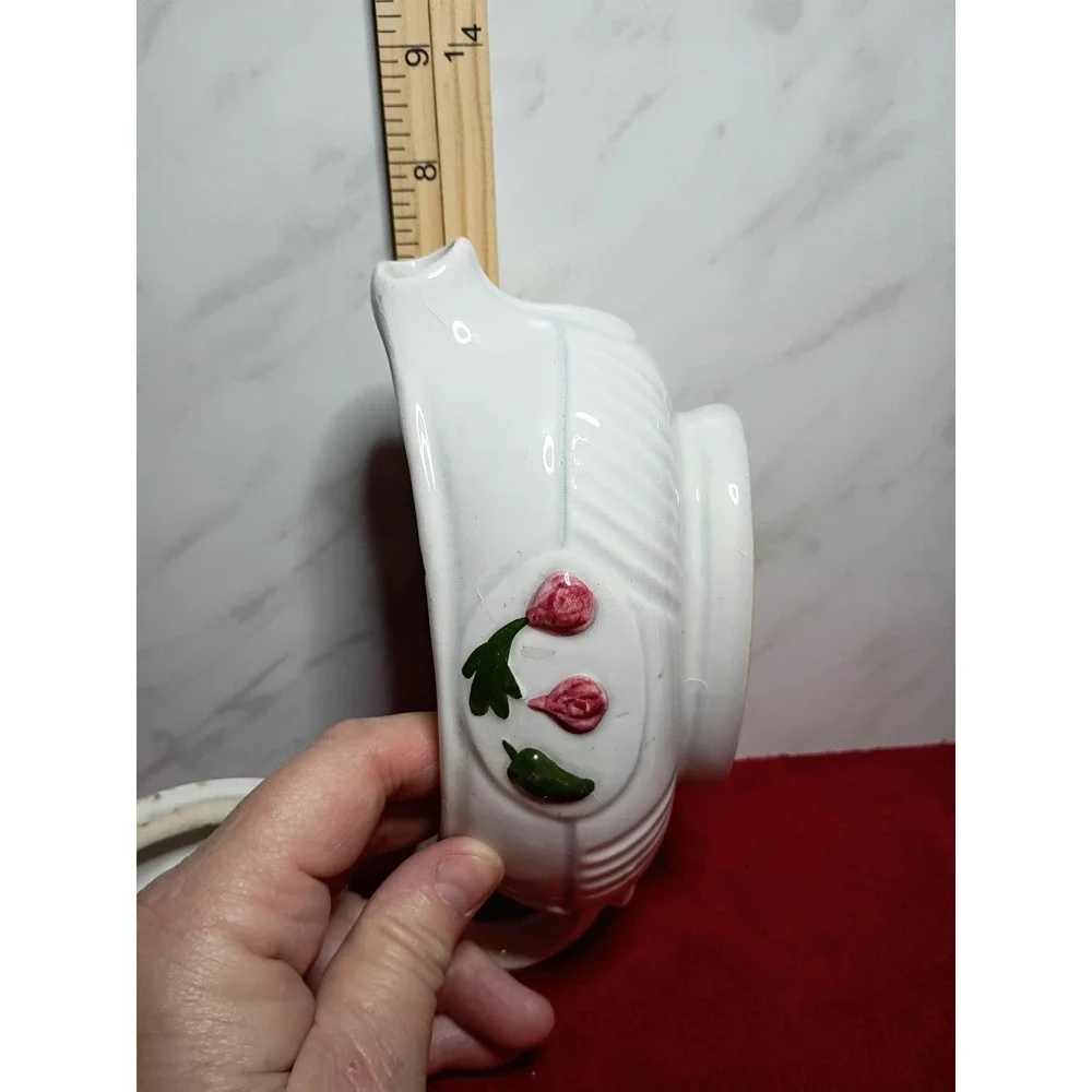Vintage Ceramic Gravy Boat with Lid Vegetable Harvest Corn Carrot Radish White